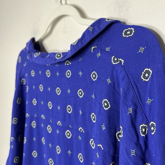 Free People Top Womens Large Blue Collared Button Up Office Career Flowy - Picture 10 of 12